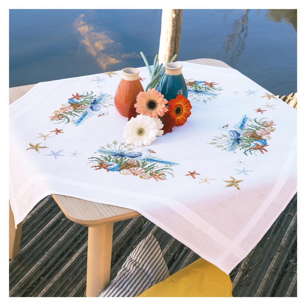 Kit nappe à broder – Point de croix pré-imprimé – 80 × 80 cm
