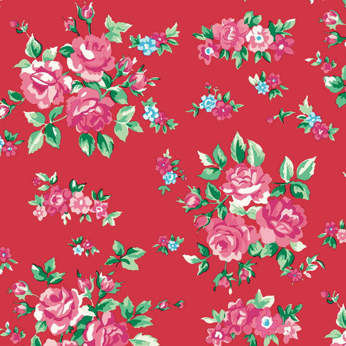 TISSU FLEURS ROUGE/ROSE