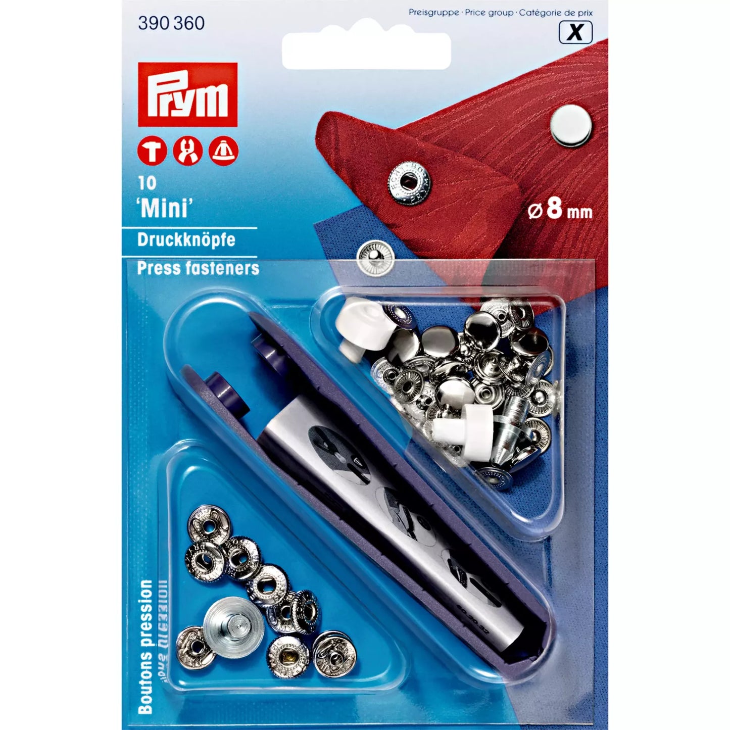Bouton pression sans couture Mini, 8mm, argenté