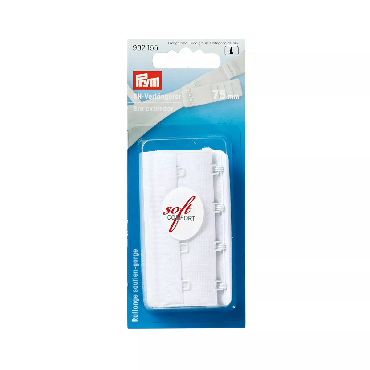 Rallonge attache de soutien-gorge, crochet 3x4, 75mm, blanc