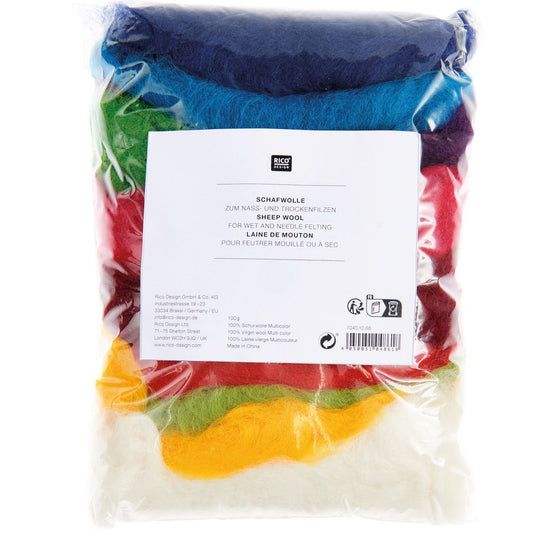 Laine de mouton à feutrer – Coloris assortis – 100 g