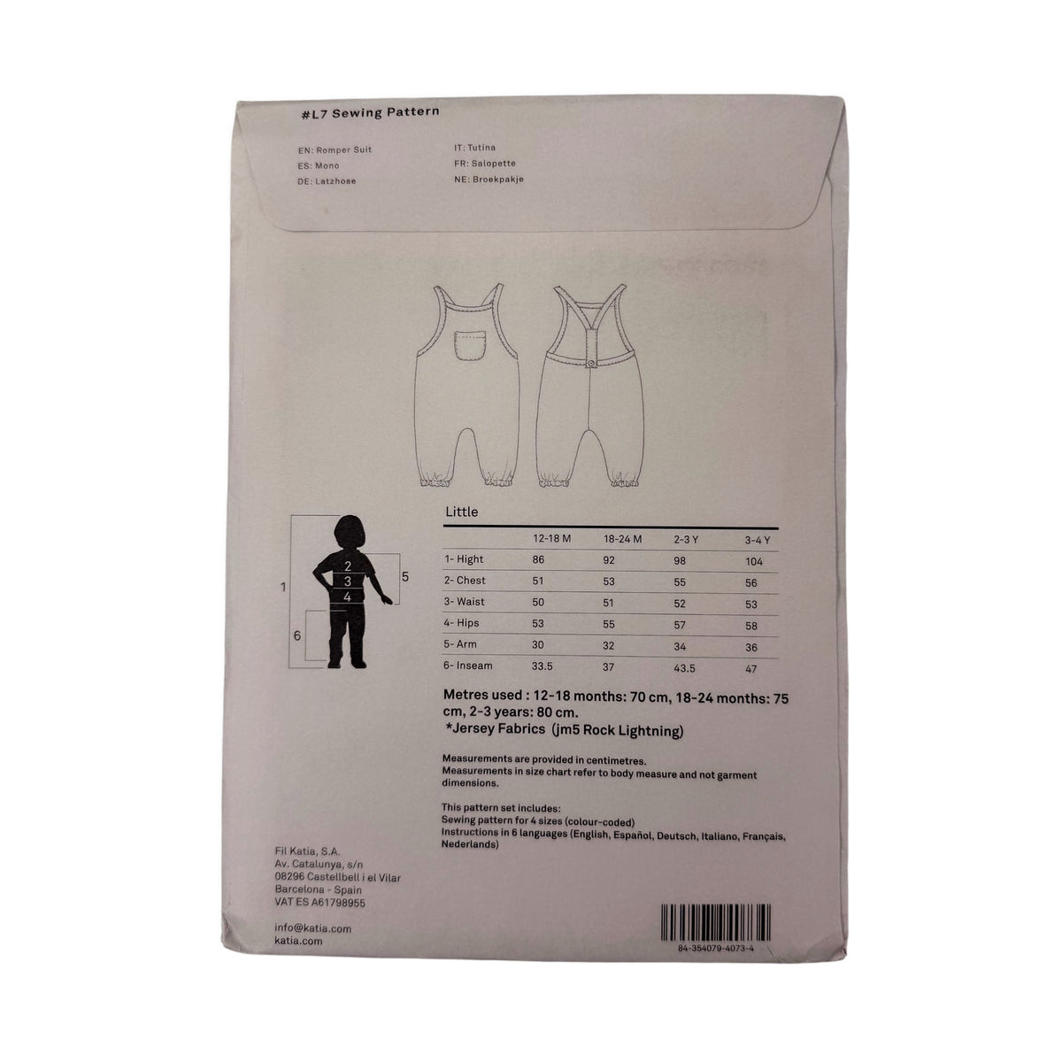 Patron de couture Katia Fabrics L7 – Salopette enfant