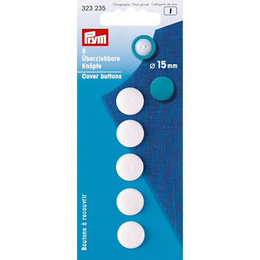 Boutons à recouvrir, 15mm, blanc