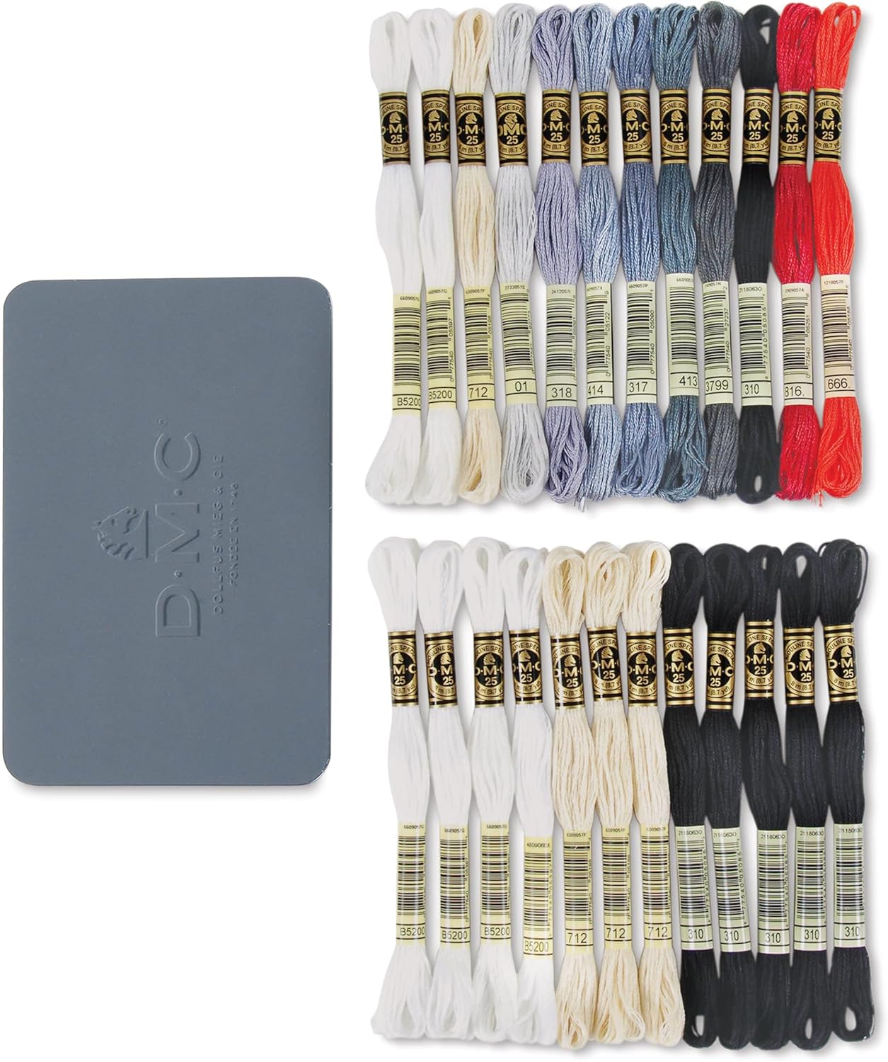 Boîte métal de 24 échevettes de fils Mouliné