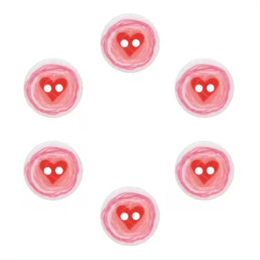 Lot de 6 boutons imprimés coeur Ø 12 mm
