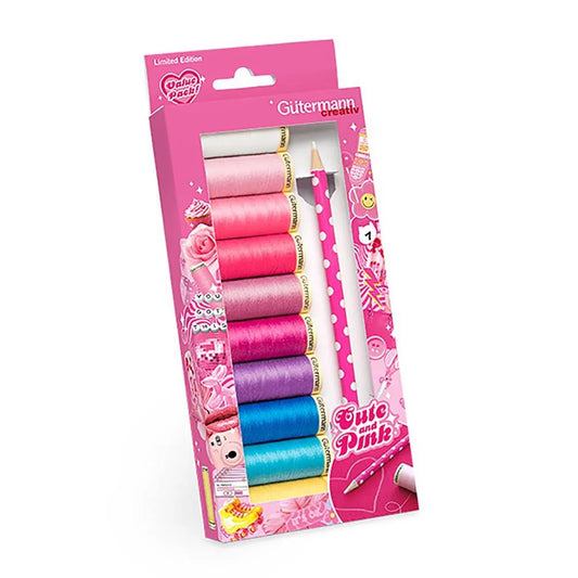 Set 10 fils à coudre Gutermann Cute and Pink avec crayon