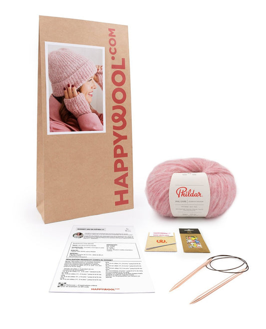 KIT TRICOT BONNET ET MITAINES Octobre Rose